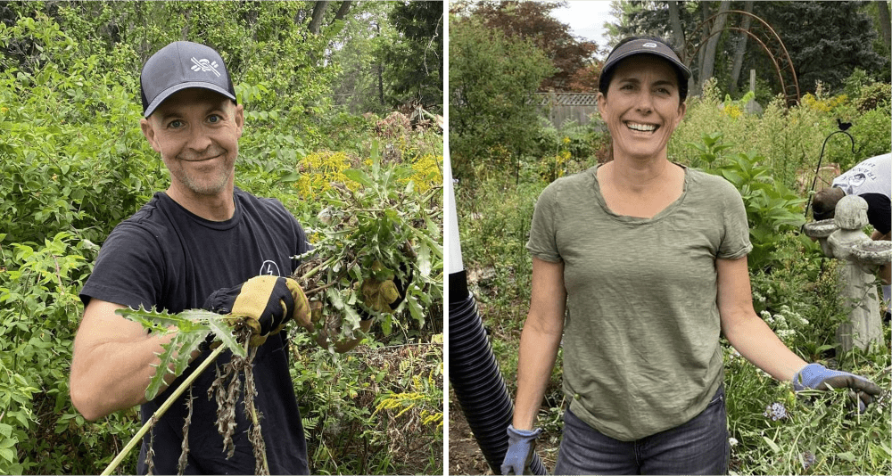 Man and woman doing yardwork