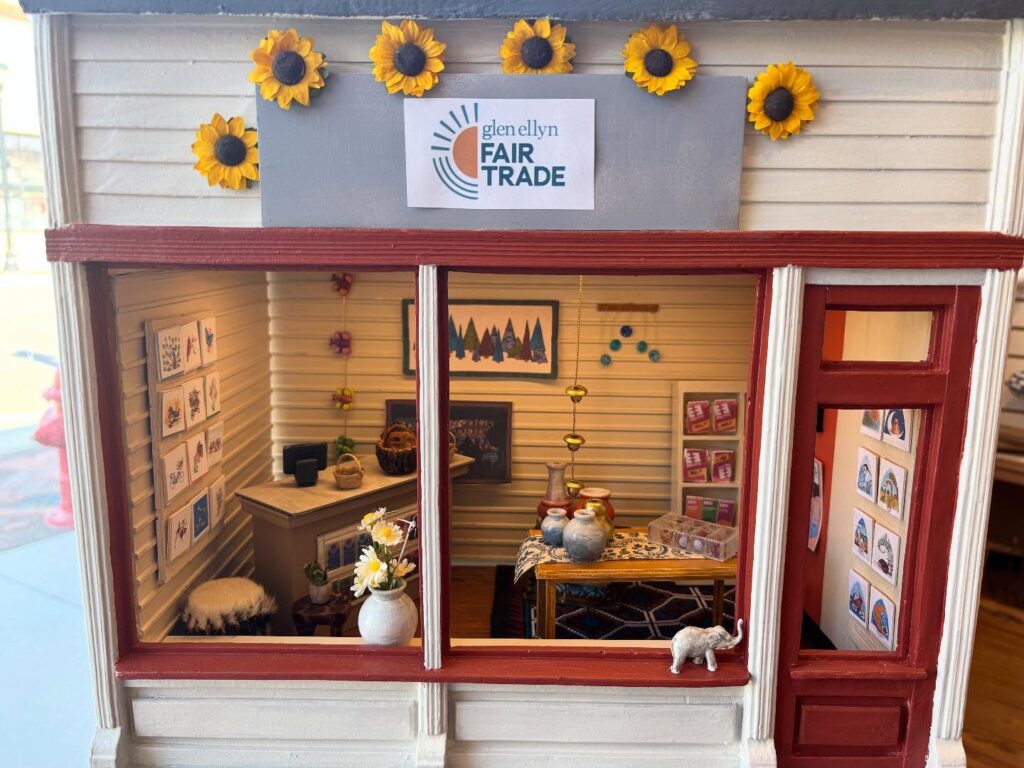 Model of a store with the signage of Glen Ellyn Fair Trade